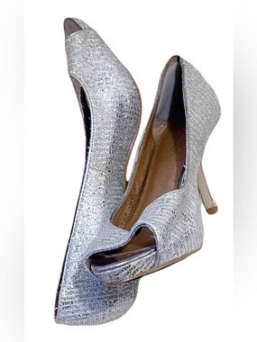 Aldo Silver Glitter Peep-Toe Pumps
